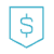 Blue dollar sign in a pentagon